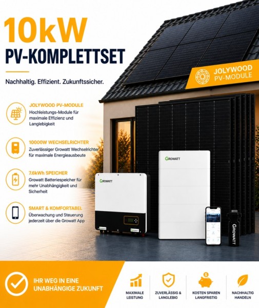 10kW PV-Komplettset mit 10 kW Wechselrichter + 12,8 kWh Speicher + Jolywood PV-Module