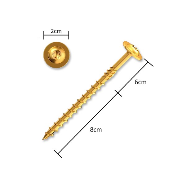 50 Stück Holzbauschraube 8x140, Tellerkopf, TX 40, gelb verzinkt